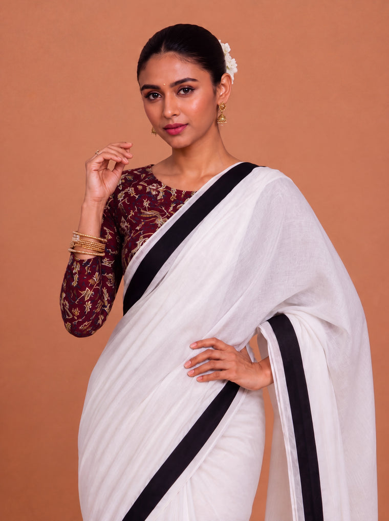Nainika | White Mul Cotton DrapeFit™ Saree