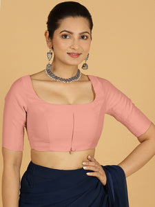 Nidhi x Rozaana | Elbow Sleeves Saree Blouse in Sea Pink