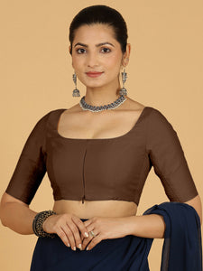 Nidhi x Rozaana | Elbow Sleeves Saree Blouse in Walnut Brown