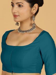 Nidhi x Rozaana | Elbow Sleeves Saree Blouse in Crystal Teal