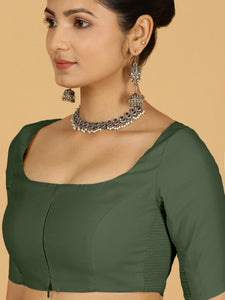 Nidhi x Rozaana | Elbow Sleeves Saree Blouse in Pine Green