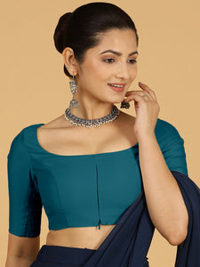 Nidhi x Rozaana | Elbow Sleeves Saree Blouse in Crystal Teal