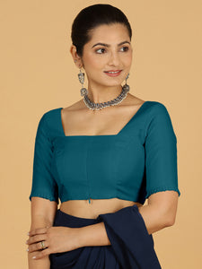 Nihira x Rozaana | Elbow Sleeves Saree Blouse in Crystal Teal