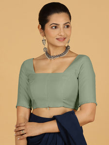 Nihira x Rozaana | Elbow Sleeves Saree Blouse in Mint Green