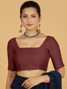 Nihira x Rozaana | Elbow Sleeves Saree Blouse in Deep Maroon