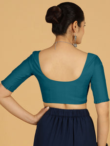 Nihira x Rozaana | Elbow Sleeves Saree Blouse in Crystal Teal