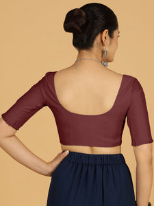 Nihira x Rozaana | Elbow Sleeves Saree Blouse in Deep Maroon