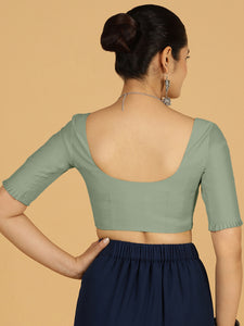 Nihira x Rozaana | Elbow Sleeves Saree Blouse in Mint Green