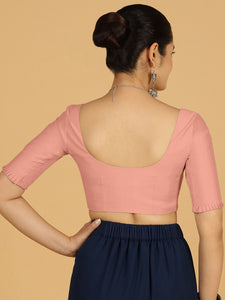 Nihira x Rozaana | Elbow Sleeves Saree Blouse in Sea Pink