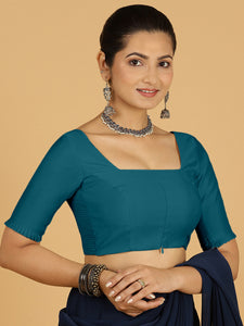 Nihira x Rozaana | Elbow Sleeves Saree Blouse in Crystal Teal