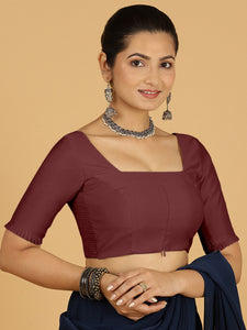 Nihira x Rozaana | Elbow Sleeves Saree Blouse in Deep Maroon