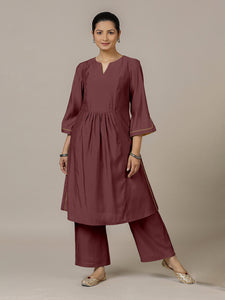 Nimrat x Rozaana | A Line Kurta in Deep Maroon with Thread Work | Coords or Only Kurta