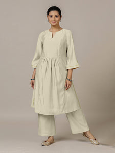 Nimrat x Rozaana | A Line Kurta in Ivory with Thread Work | Coords or Only Kurta