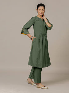 Nimrat x Rozaana | A Line Kurta in Pine Green with Thread Work | Coords or Only Kurta