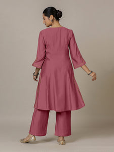 Nimrat x Rozaana | A Line Kurta in Rose Pink with Thread Work | Coords or Only Kurta