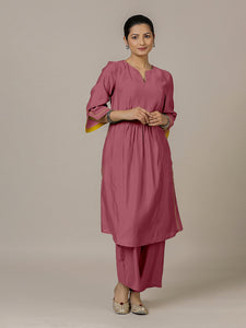 Nimrat x Rozaana | A Line Kurta in Rose Pink with Thread Work | Coords or Only Kurta