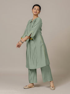 Nimrat x Rozaana | A Line Kurta in Mint Green with Thread Work | Coords or Only Kurta