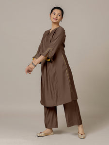 Nimrat x Rozaana | A Line Kurta in Walnut Brown with Thread Work | Coords or Only Kurta