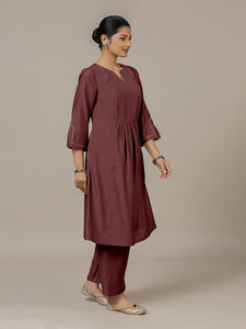 Nimrat x Rozaana | A Line Kurta in Deep Maroon with Thread Work | Coords or Only Kurta