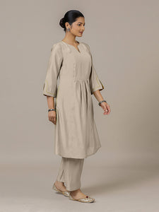 Nimrat x Rozaana | A Line Kurta in Oyster Grey with Thread Work | Coords or Only Kurta