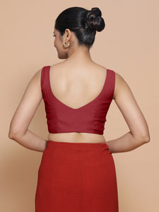 Nitya x Rozaana | Sleeveless Saree Blouse in Scarlet Red