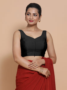 Nitya x Rozaana | Sleeveless Saree Blouse in Raven Black