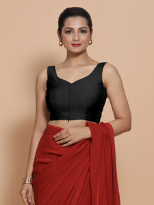 Nitya x Rozaana | Sleeveless Saree Blouse in Raven Black