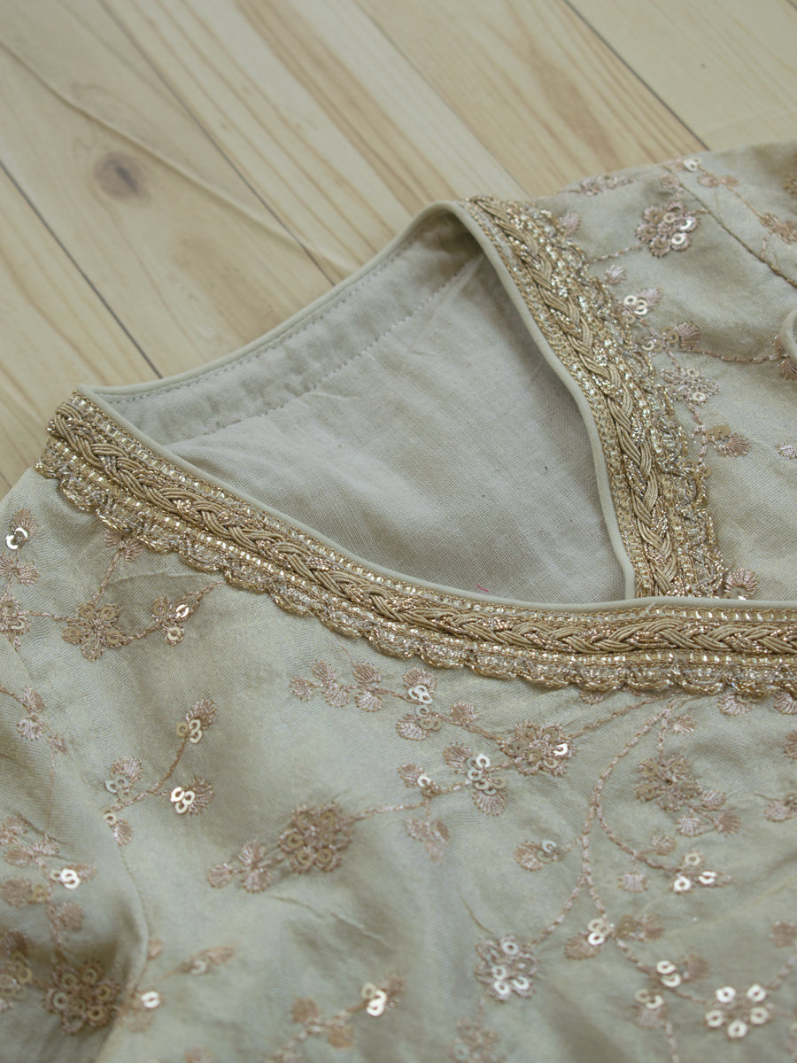 Noorie x Tyohaar | Cream Embroidered Tissue Angrakha-Sharara Set