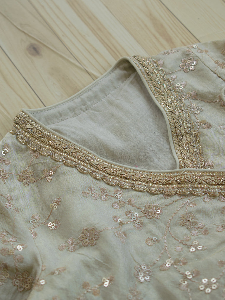 Noorie x Tyohaar | Cream Embroidered Tissue Angrakha-Sharara Set