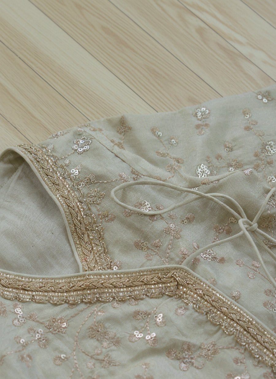 Noorie x Tyohaar | Cream Embroidered Tissue Angrakha-Sharara Set