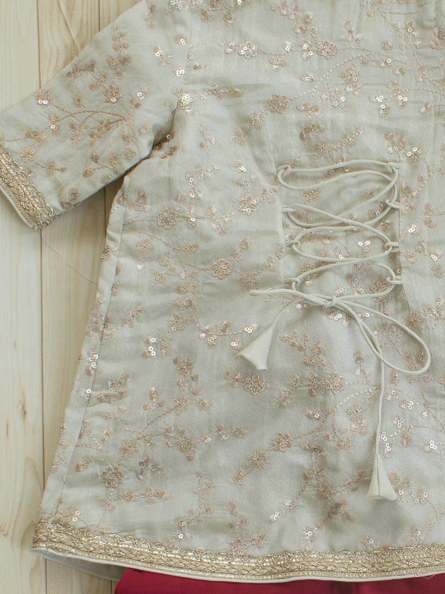 Noorie x Tyohaar | Cream Embroidered Tissue Angrakha-Sharara Set