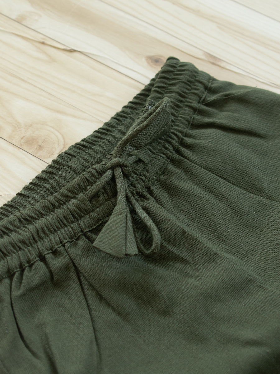 Olivea x Tyohaar | Angrakha-Sharara Set in Olive Grid Block Print Cotton