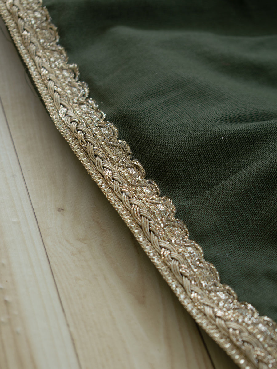Olivea x Tyohaar | Angrakha-Sharara Set in Olive Grid Block Print Cotton