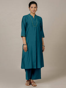 Paakhi x Rozaana | A Line Kurta in Crystal Teal with Thread Work | Coords or Only Kurta