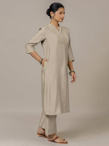 Paakhi x Rozaana | A Line Kurta in Oyster Grey with Thread Work | Coords or Only Kurta