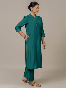 Paakhi x Rozaana | A Line Kurta in Peacock Green with Thread Work | Coords or Only Kurta