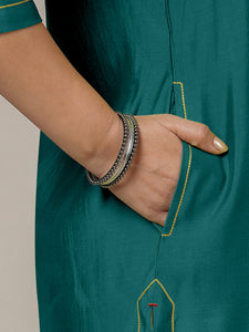 Paakhi x Rozaana | A Line Kurta in Peacock Green with Thread Work | Coords or Only Kurta