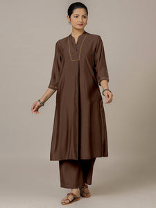 Paakhi x Rozaana | A Line Kurta in Walnut Brown with Thread Work | Coords or Only Kurta