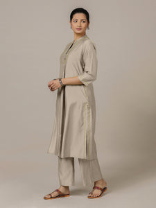 Paakhi x Rozaana | A Line Kurta in Oyster Grey with Thread Work | Coords or Only Kurta