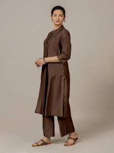 Paakhi x Rozaana | A Line Kurta in Walnut Brown with Thread Work | Coords or Only Kurta