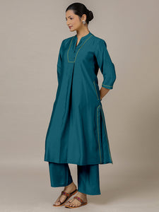 Paakhi x Rozaana | A Line Kurta in Crystal Teal with Thread Work | Coords or Only Kurta