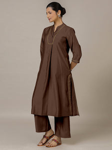 Paakhi x Rozaana | A Line Kurta in Walnut Brown with Thread Work | Coords or Only Kurta