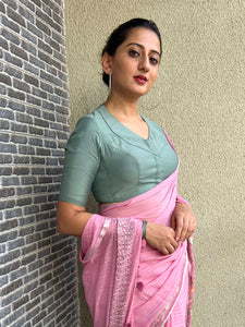 Pallavi x Rozaana | Elbow Sleeves Saree Blouse in Mint Green