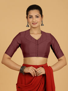 Pallavi x Rozaana | Elbow Sleeves Saree Blouse in Deep Maroon