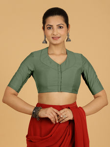 Pallavi x Rozaana | Elbow Sleeves Saree Blouse in Hunter Green