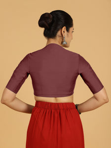 Pallavi x Rozaana | Elbow Sleeves Saree Blouse in Deep Maroon