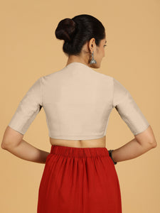 Pallavi x Rozaana | Elbow Sleeves Saree Blouse in Oyster Grey