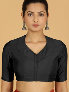 Pallavi x Rozaana | Elbow Sleeves Saree Blouse in Raven Black