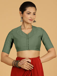 Pallavi x Rozaana | Elbow Sleeves Saree Blouse in Hunter Green