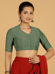 Pallavi x Rozaana | Elbow Sleeves Saree Blouse in Hunter Green